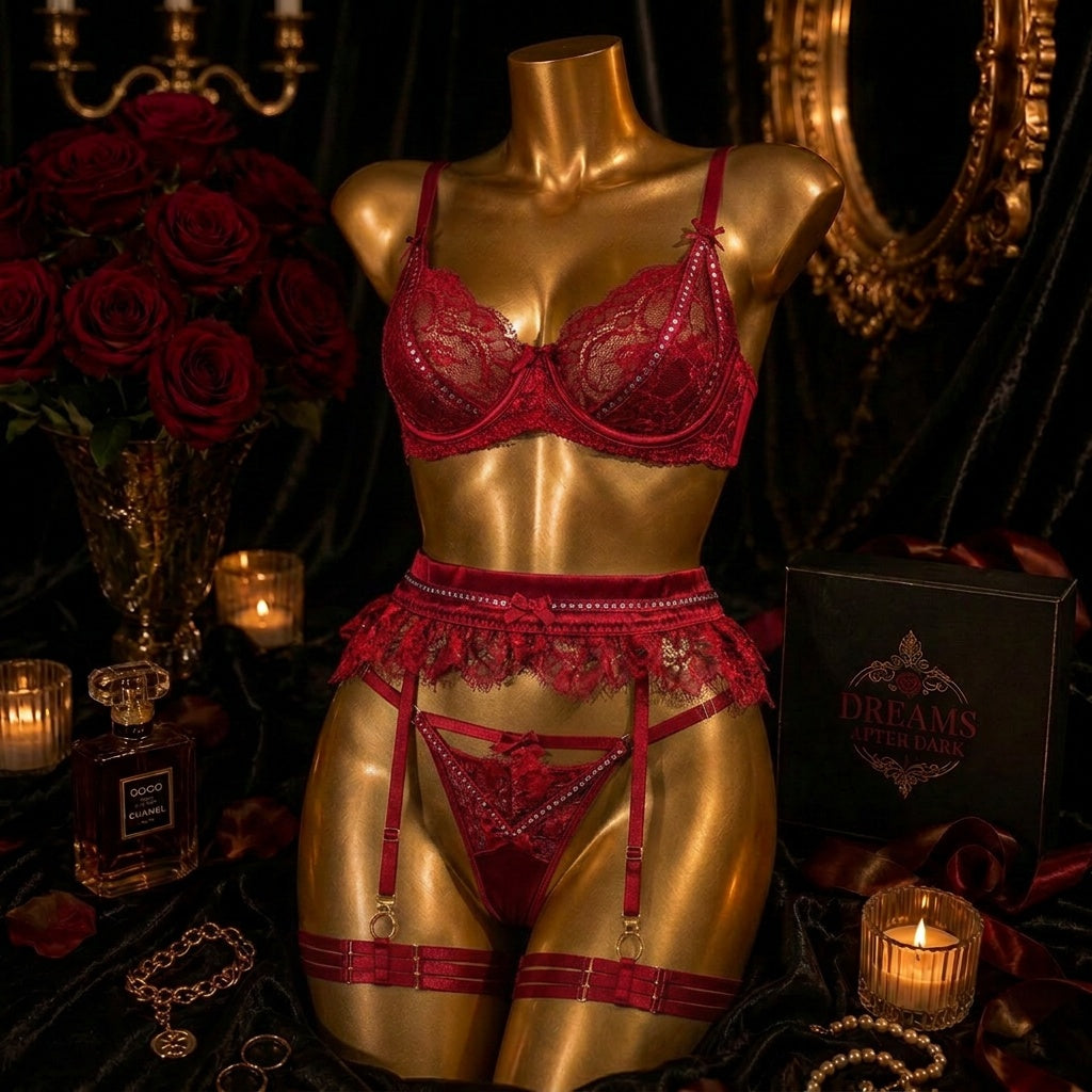 Velvet Reverie Lace Garter Set