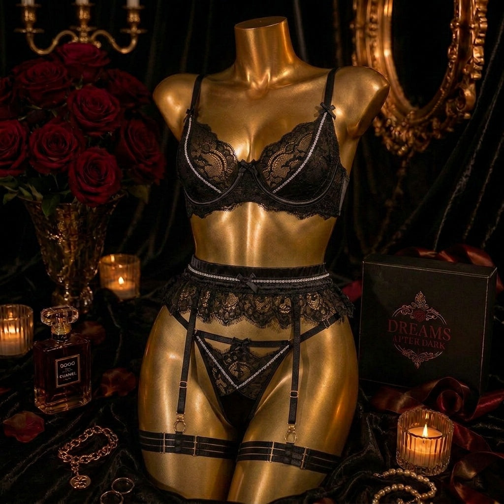 Velvet Reverie Lace Garter Set
