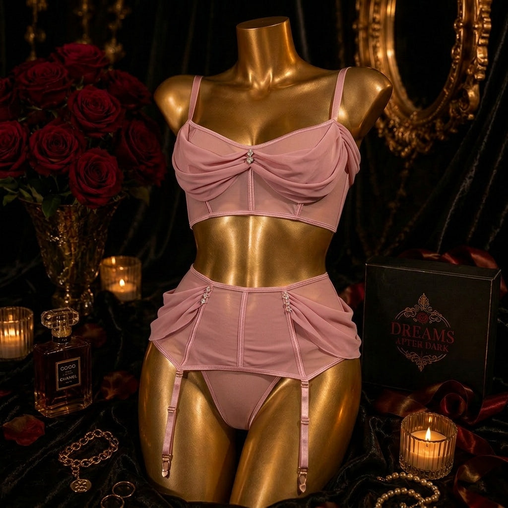 Off the Throne Ruched Garter Set